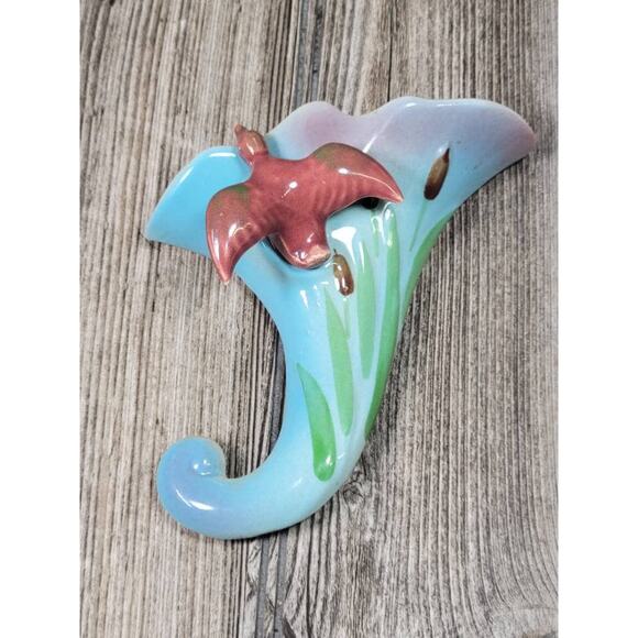 Vintage Wall Pocket Vase, Duck 149144 Cattails & Cornucopia - Picture 2 of 4